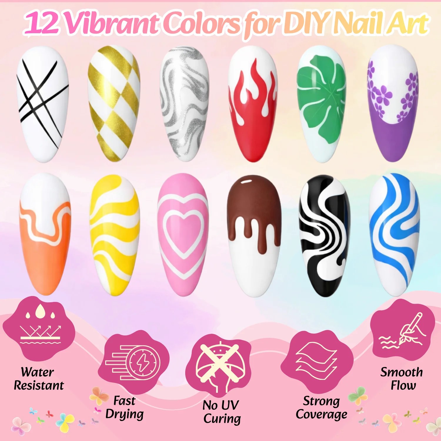 12 Colors 3D Nail Art Pens Set - Correction Pen Fine review and price